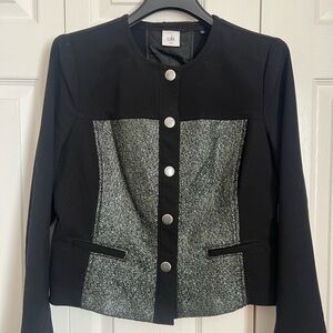 CAbi Women’s mixed media snap button panel black crop length jacket
